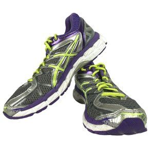 Asics Gel Kayano 21 Athletic Running Shoe Gray Purple Green Womens Size‎ 9 1/2